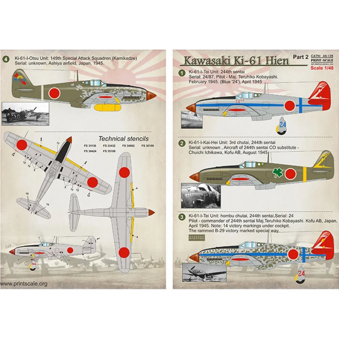 Print Scale 48-135 Decal Kawasaki Ki-61 Hien Part 2 Scale 1:48 for Aircraft Plastic model kit