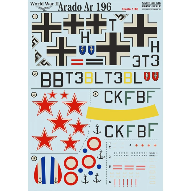 Print Scale 48-136 Decal Arado Ar-196 Scale 1:48 for Aircraft Plastic model kit