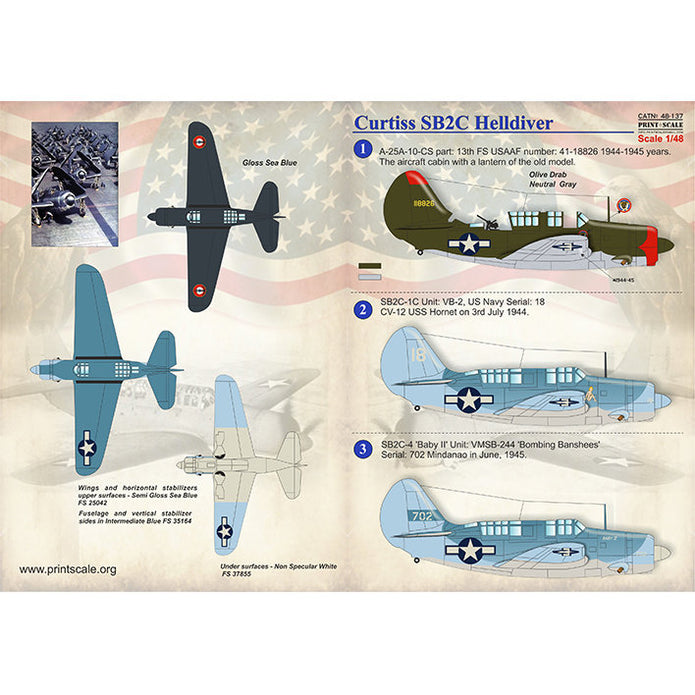 Print Scale 48-137 Decal Curtiss SB2C Helldiver The complete set 1.5 leaf Scale 1:48 for Aircraft Plastic model kit