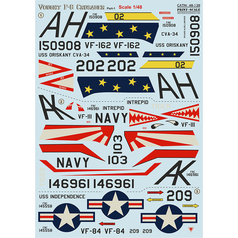 Print Scale 48-139 Decal Vought F-8 Crusader Part 1 The complete set 2 Scale 1:48 for Aircraft Plastic model kit