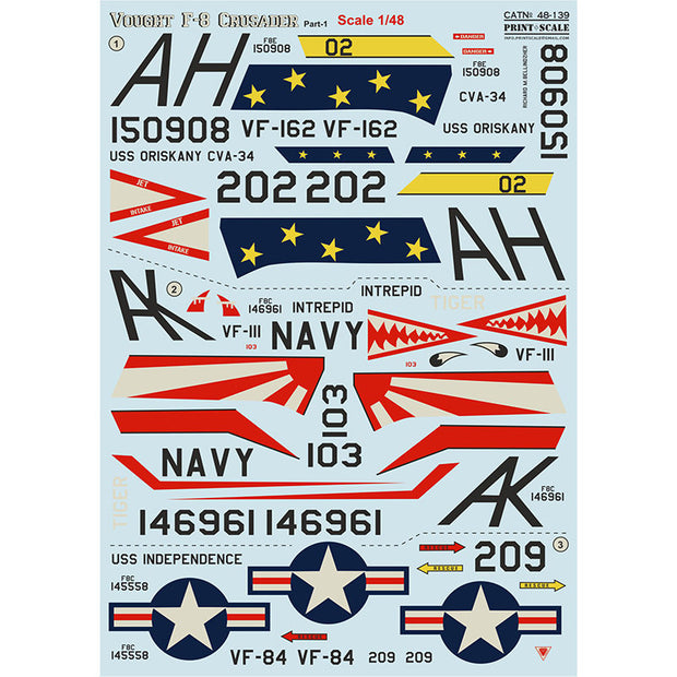 Print Scale 48-139 Decal Vought F-8 Crusader Part 1 The complete set 2 Scale 1:48 for Aircraft Plastic model kit