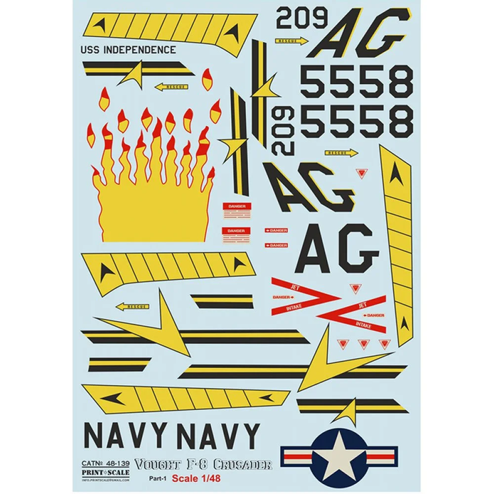 Print Scale 48-139 Decal Vought F-8 Crusader Part 1 The complete set 2 Scale 1:48 for Aircraft Plastic model kit