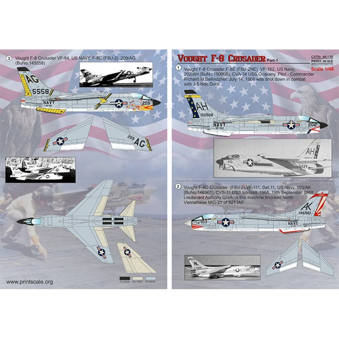 Print Scale 48-139 Decal Vought F-8 Crusader Part 1 The complete set 2 Scale 1:48 for Aircraft Plastic model kit