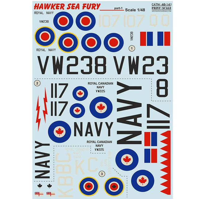 Print Scale 48-141 Decal Hawker Sea Fury Part 1 The complete set 1.5 leaf Scale 1:48 for Aircraft Plastic model kit