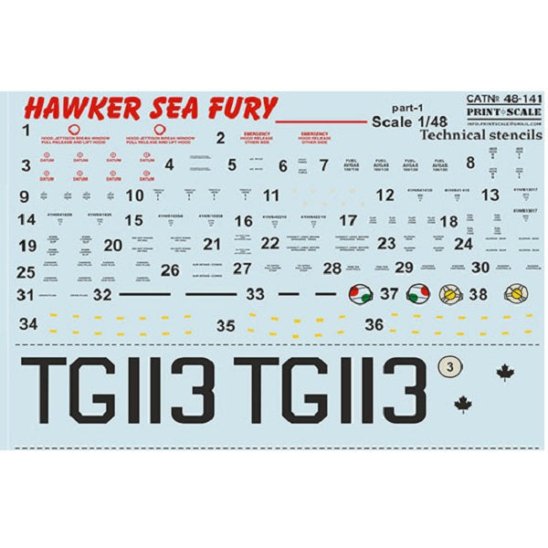 Print Scale 48-141 Decal Hawker Sea Fury Part 1 The complete set 1.5 leaf Scale 1:48 for Aircraft Plastic model kit