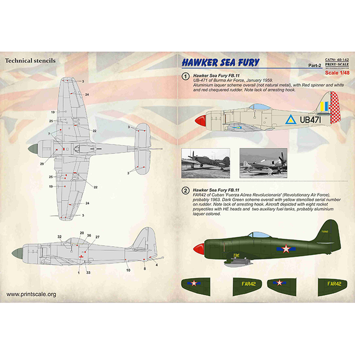 Print Scale 48-142 Decal Hawker Sea Fury Part 2 The complete set 1.5 leaf Scale 1:48 for Aircraft Plastic model kit