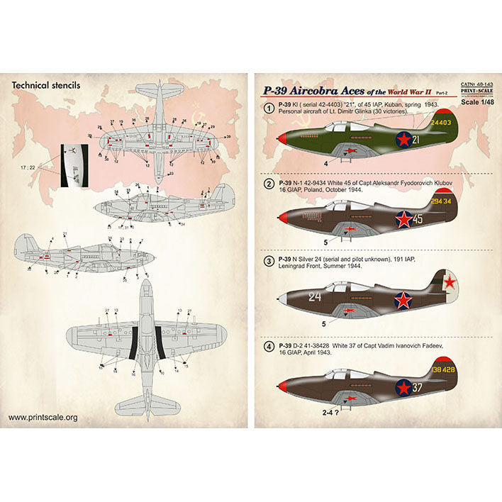 Print Scale 48-143 Decal Р-39 Aircobra Aces of the World War II Part 2 Scale 1:48 for Aircraft Plastic model kit