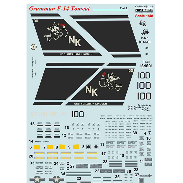 Print Scale 48-144 Decal 1:48 Grumman F-14 Tomcat Part 2 The complete set 2 leaf