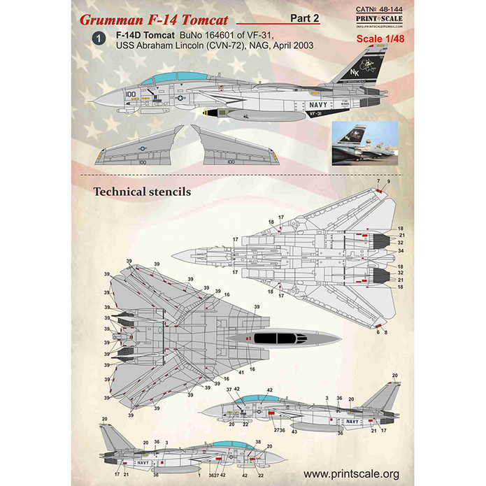 Print Scale 48-144 Decal 1:48 Grumman F-14 Tomcat Part 2 The complete set 2 leaf