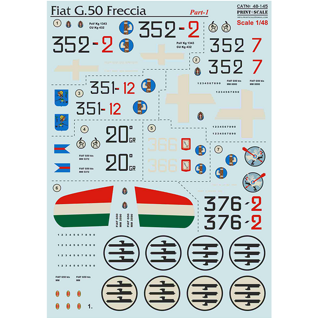 Print Scale 48-145 Decal Fiat G-50 Freccia Part 1 Scale 1:48 for Aircraft Plastic model kit