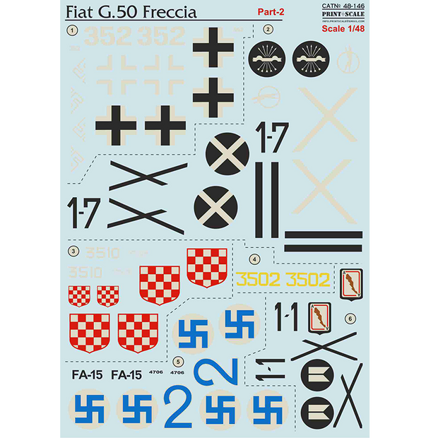 Print Scale 48-146 Decal Fiat G.50 Freccia Part-2 Scale 1:48 for Aircraft Plastic model kit