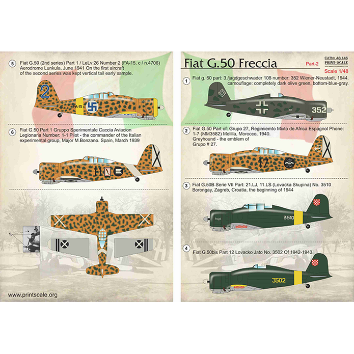 Print Scale 48-146 Decal Fiat G.50 Freccia Part-2 Scale 1:48 for Aircraft Plastic model kit