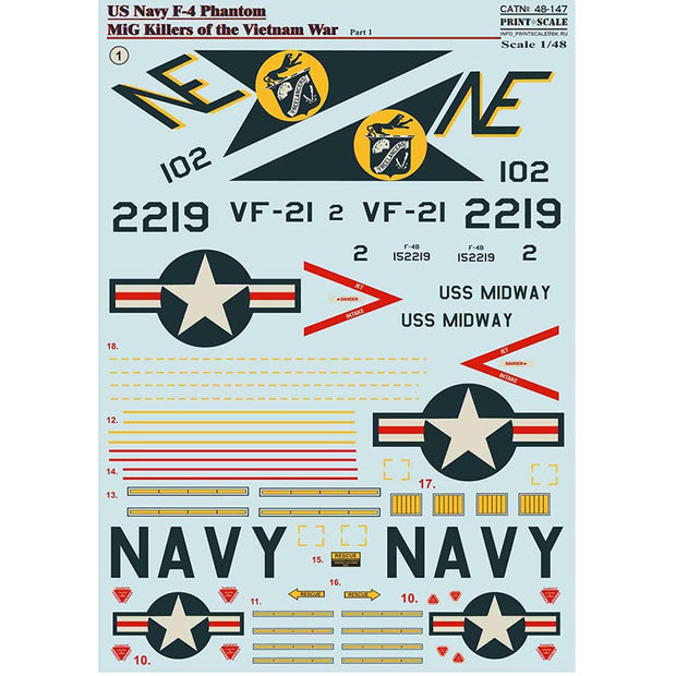 Print Scale 48-147 Decal 1:48 US NAVY F-4 Phantom MIG fighters in VietNam Part 1 for Aircraft Plastic model kit