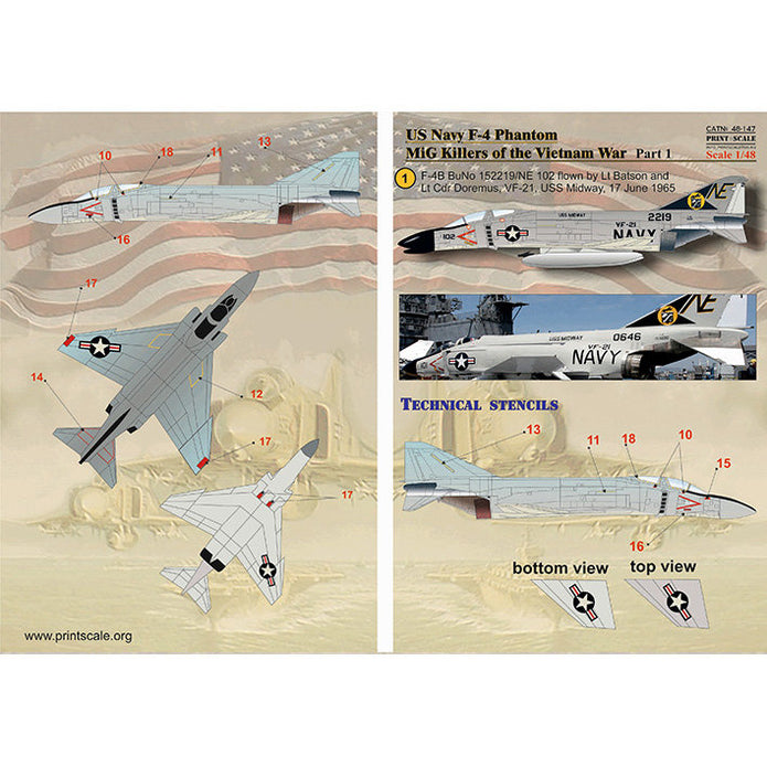 Print Scale 48-147 Decal 1:48 US NAVY F-4 Phantom MIG Killers in VietNam Part 1 for Aircraft Plastic model kit
