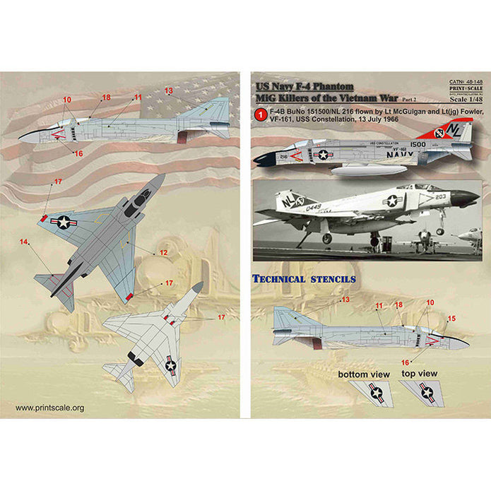 Print Scale 48-148 Decal 1:48 US NAVY F-4 Phantom MIG Killers in VietNam Part 2 for Aircraft Plastic model kit