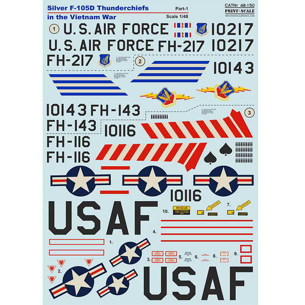 Print Scale 48-150 Decal Silver F-105D Thunderchiefs in VietNam Part 1 Scale 1:48 for Aircraft Plastic model kit