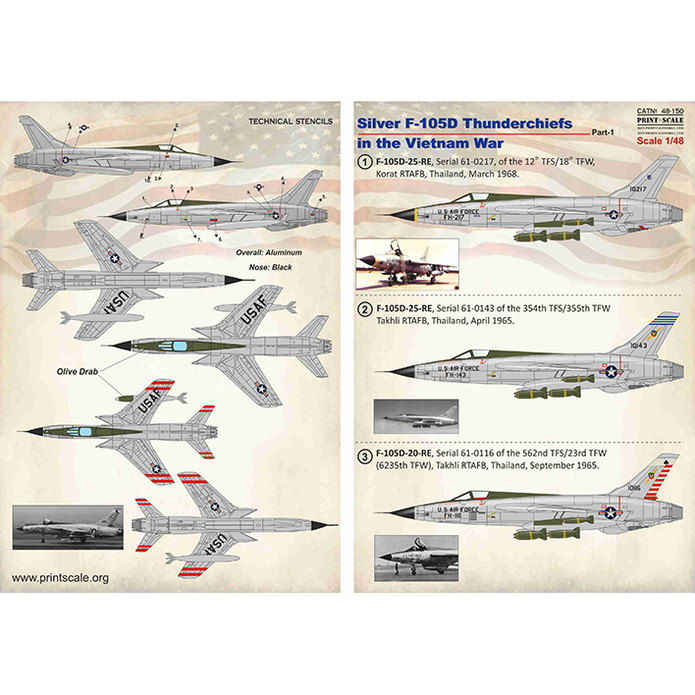 Print Scale 48-150 Decal Silver F-105D Thunderchiefs in VietNam Part 1 Scale 1:48 for Aircraft Plastic model kit