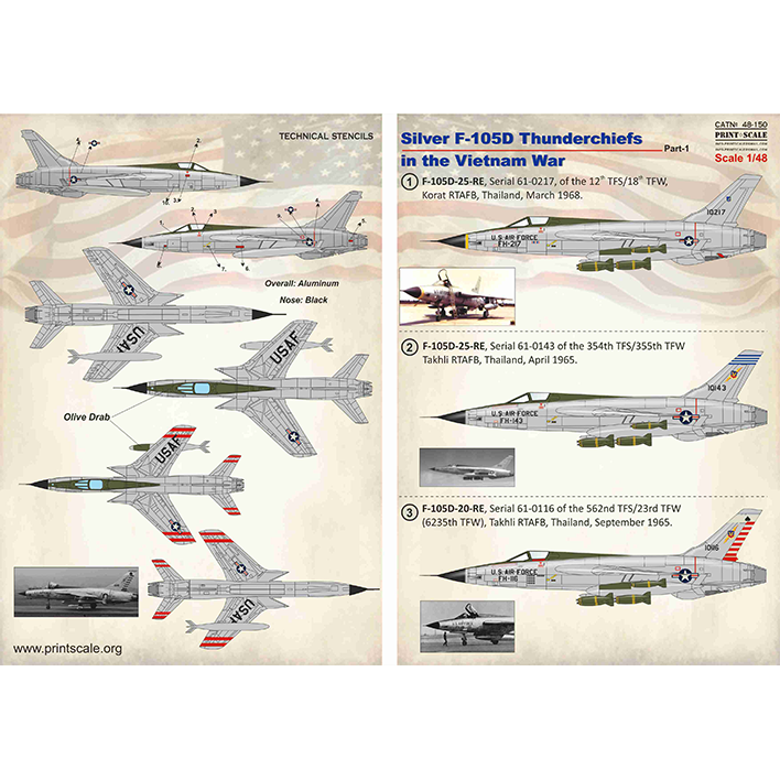 Print Scale 48-150 Decal Silver F-105D Thunderchiefs in VietNam Part 1 Scale 1:48 for Aircraft Plastic model kit