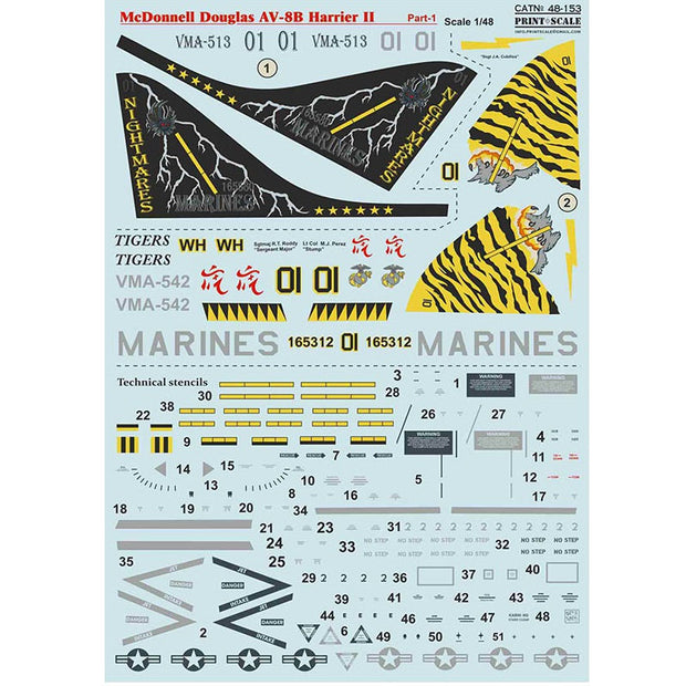 Print Scale 48-153 Decal Mc Donnel Douglas AV-8B Harrier II Part 1 Scale 1:48 for Aircraft Plastic model kit