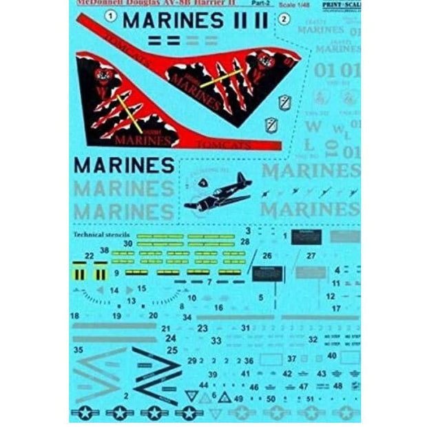 Print Scale 48-154 Decal Mc Donnel Douglas AV-8B Harrier II Part 2 Scale 1:48 for Aircraft Plastic model kit