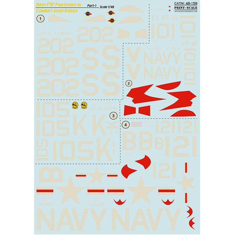 Print Scale 48-159 Decal 1:48 Navy F9F-2 -3 Panthers in Combat over Korea Part 1