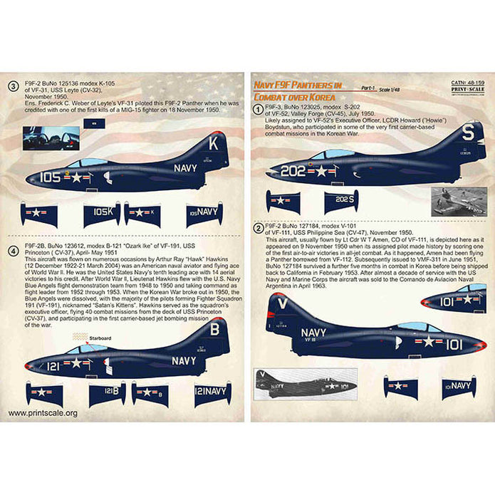 Print Scale 48-159 Decal 1:48 Navy F9F-2 -3 Panthers in Combat over Korea Part 1