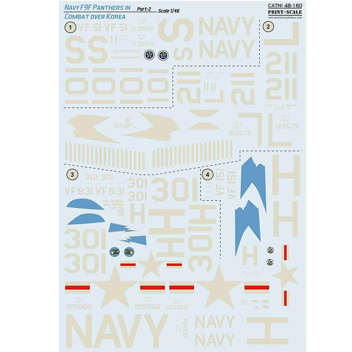 Print Scale 48-160 Decal 1:48 Navy F9F-2 -3 Panthers in Combat over Korea Part 2 1.5 sheets