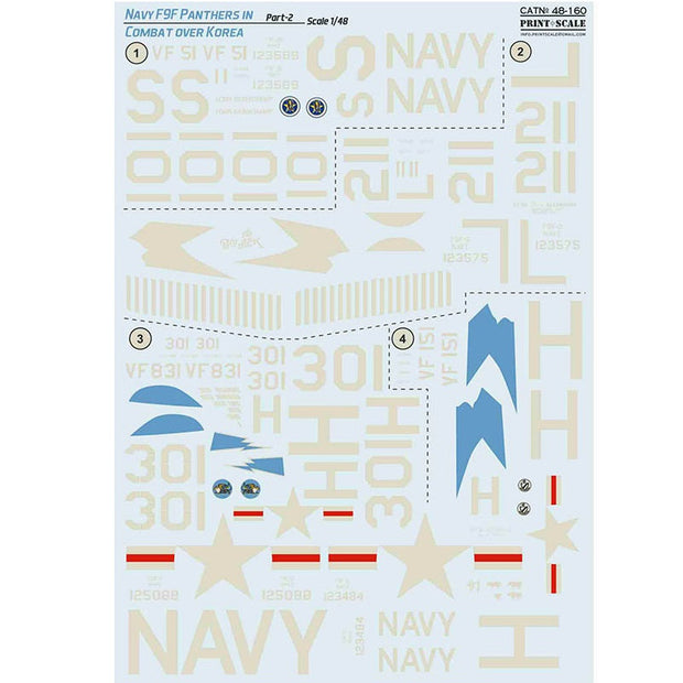 Print Scale 48-160 Decal 1:48 Navy F9F-2 -3 Panthers in Combat over Korea Part 2 1.5 sheets