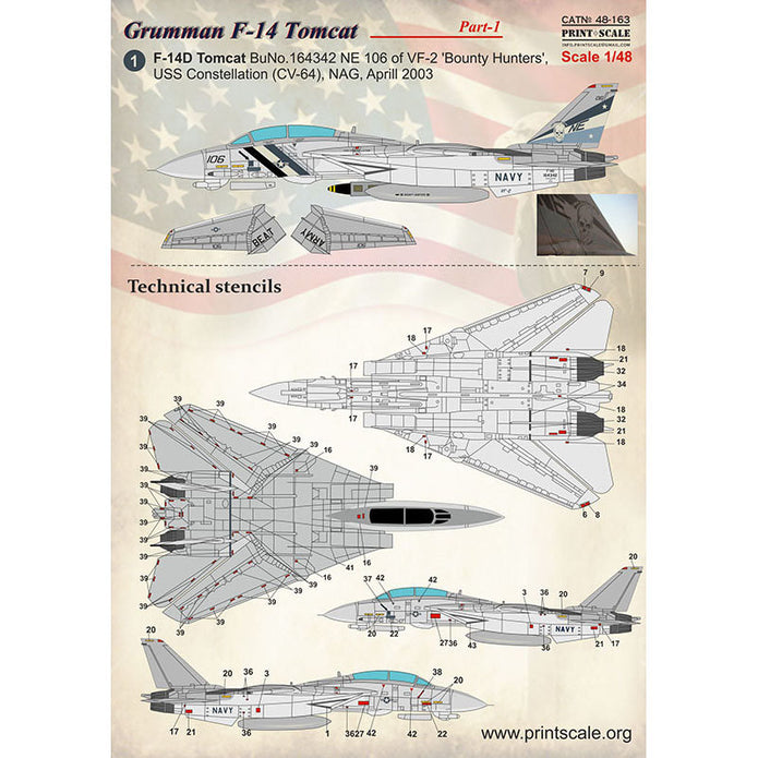 Print Scale 48-163 Decal Grumman F-14 Tomcat Part 1 The complete set 1.5 leaf Scale 1:48