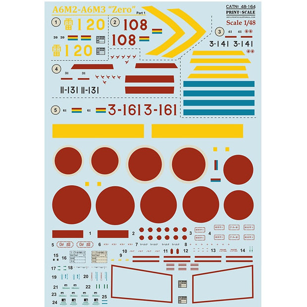 Print Scale 48-164 Decal Mitsubishi Zero A6M2 - A6M3 Part 1 Scale 1:48 for Aircraft Plastic model kit