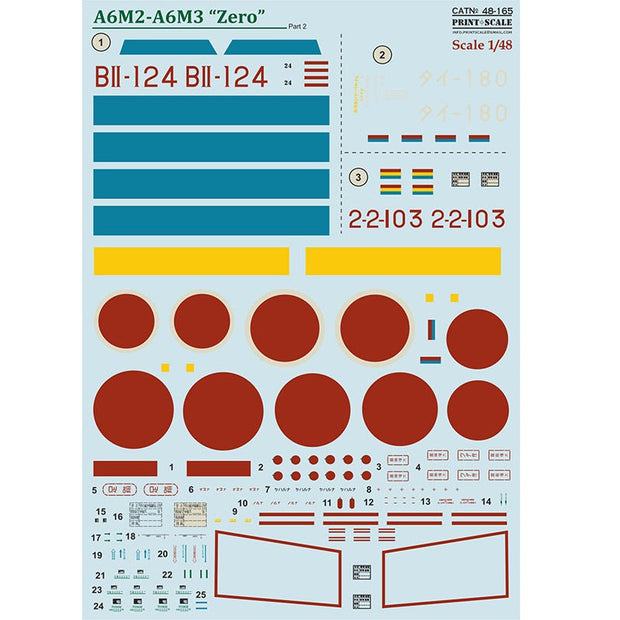 Print Scale 48-165 Decal Mitsubishi Zero A6M2 - A6M3 Part 2 Scale 1:48 for Aircraft Plastic model kit