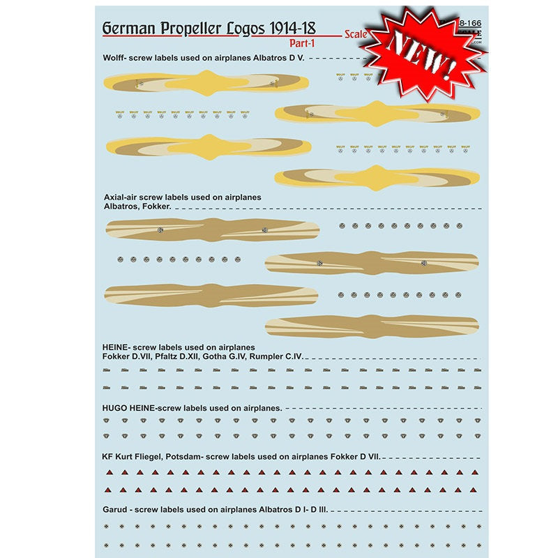 Print Scale 48-166 Decal Logos of German propellers of World War 1 Part 1 Scale 1:48 for Aircraft Plastic model kit