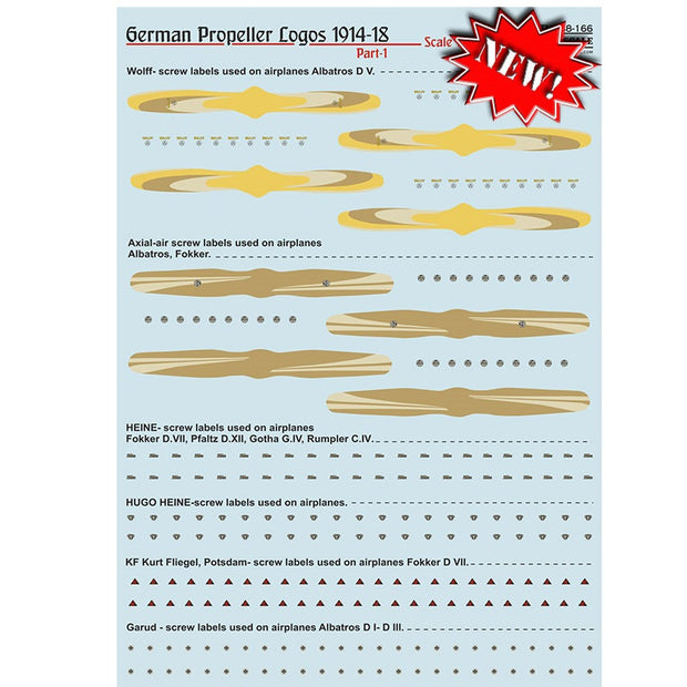 Print Scale 48-166 Decal Logos of German propellers of World War 1 Part 1 Scale 1:48 for Aircraft Plastic model kit
