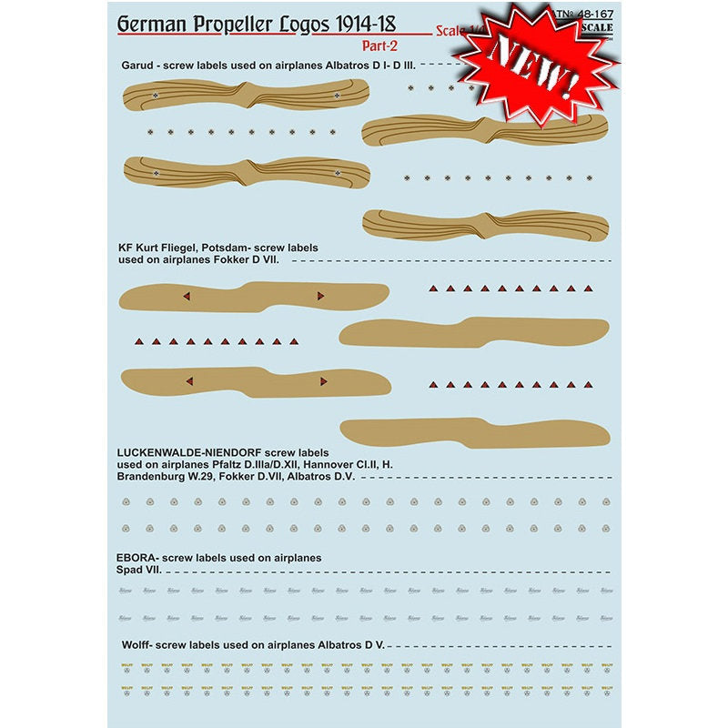 Print Scale 48-167 Decal Logos of German propellers of World War 1 Part 2 Scale 1:48 for Aircraft Plastic model kit