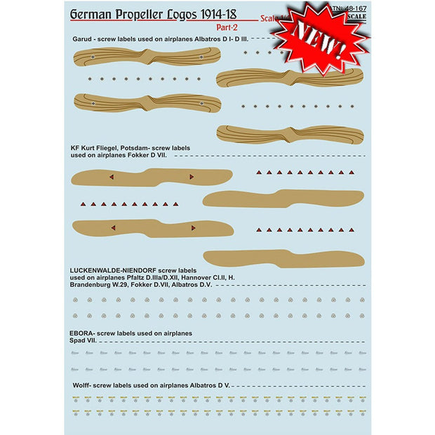 Print Scale 48-167 Decal Logos of German propellers of World War 1 Part 2 Scale 1:48 for Aircraft Plastic model kit