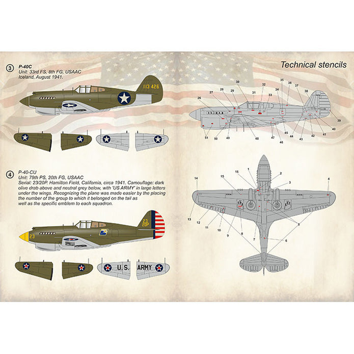 Print Scale 48-168 Decal Curtiss P-40 C, CU. Part 1 Scale 1:48 for Aircraft Plastic model kit