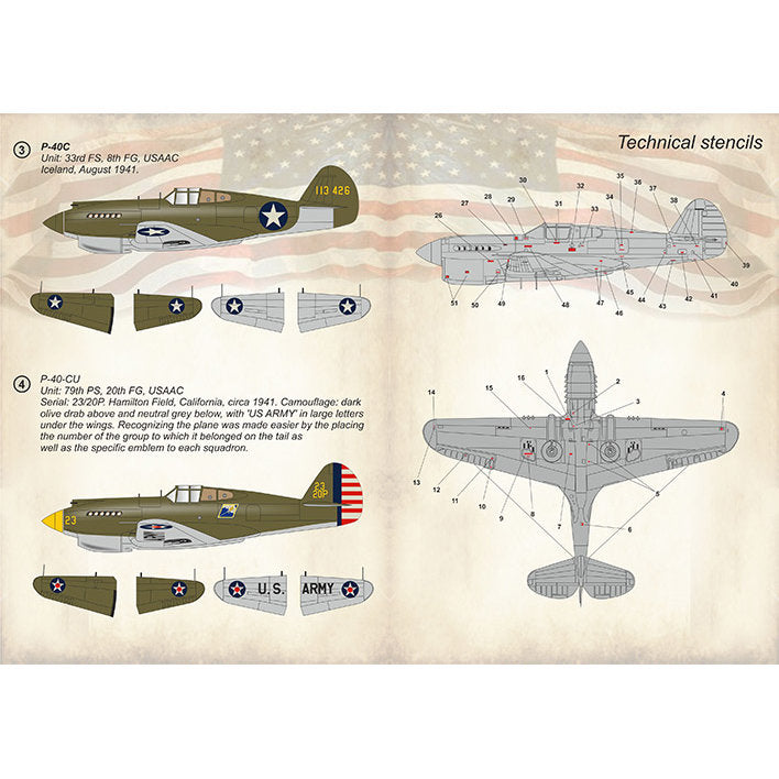 Print Scale 48-168 Decal Curtiss P-40 C, CU. Part 1 Scale 1:48 for Aircraft Plastic model kit