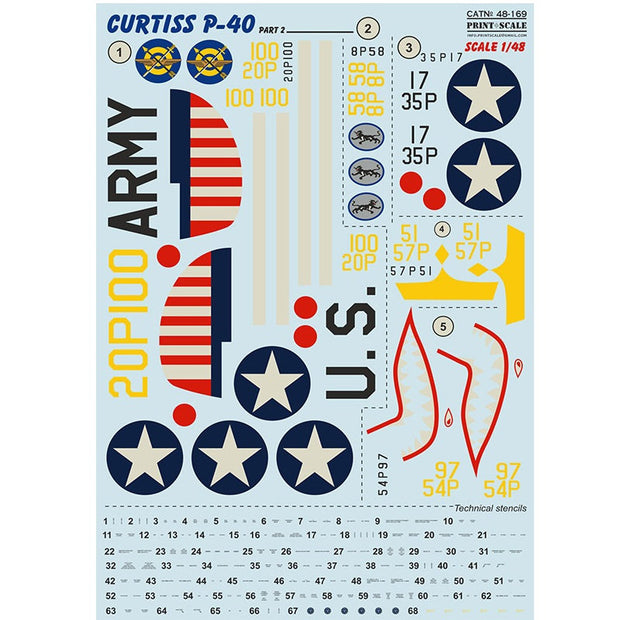 Print Scale 48-169 Decal Curtiss P-40 C, CU. Part 2 Scale 1:48 for Aircraft Plastic model kit