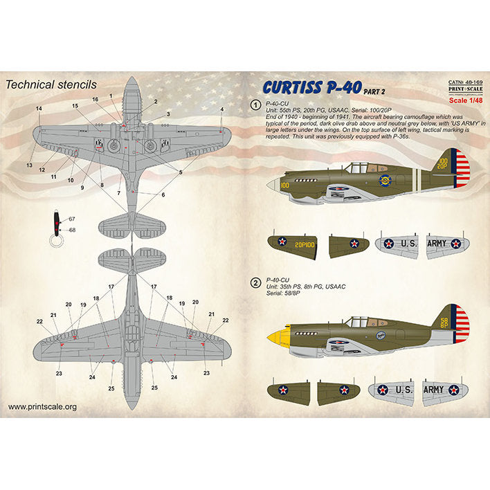 Print Scale 48-169 Decal Curtiss P-40 C, CU. Part 2 Scale 1:48 for Aircraft Plastic model kit