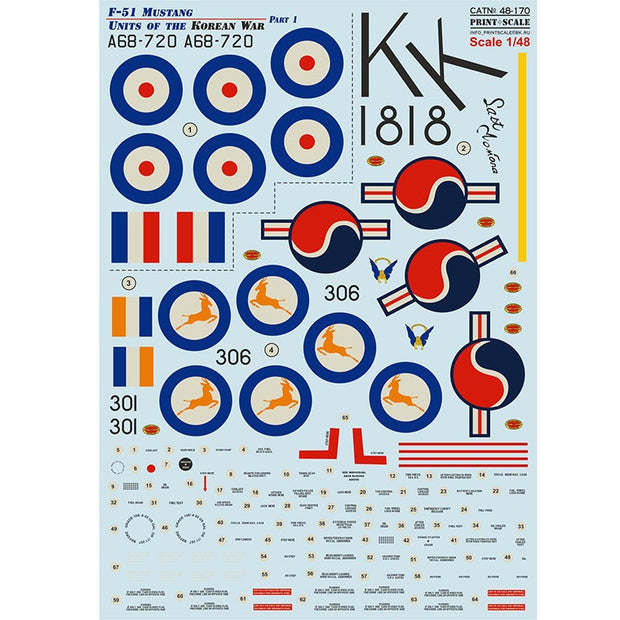 Print Scale 48-170 Decal F-51 Mustang, Units of the Korean War Part 1 Scale 1:48 for Aircraft Plastic model kit