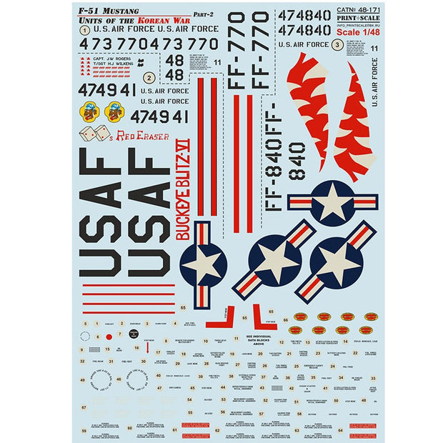 Print Scale 48-171 Decal F-51 Mustang Part 2 Scale 1:48 for Aircraft Plastic model kit