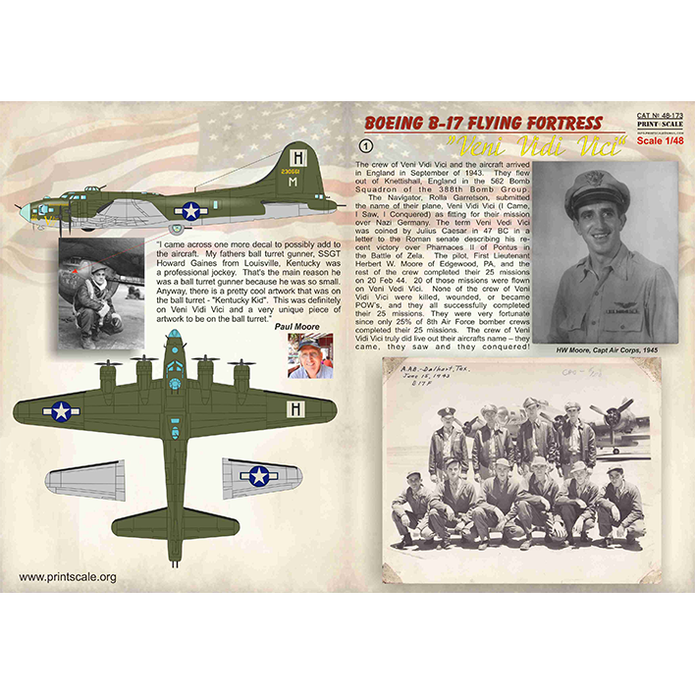 Print Scale 48-173 Decal Boeing B-17 Flying Fortress Veni, Vidi, Vici Scale 1:48 for Aircraft Plastic model kit