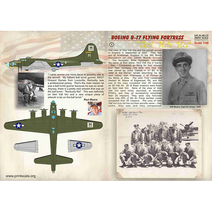 Print Scale 48-173 Decal Boeing B-17 Flying Fortress Veni, Vidi, Vici Scale 1:48 for Aircraft Plastic model kit