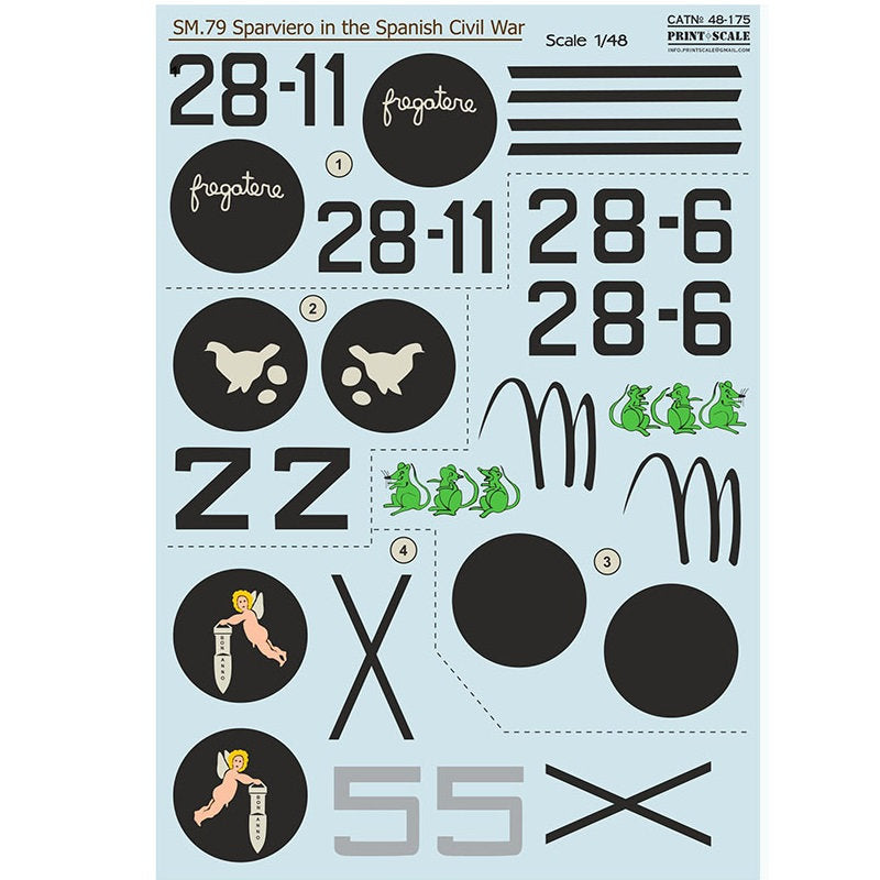 Print Scale 48-175 Decal 1:48 SM-79 Sparviero in the Spanish Civil War. The complete set 2 leaf