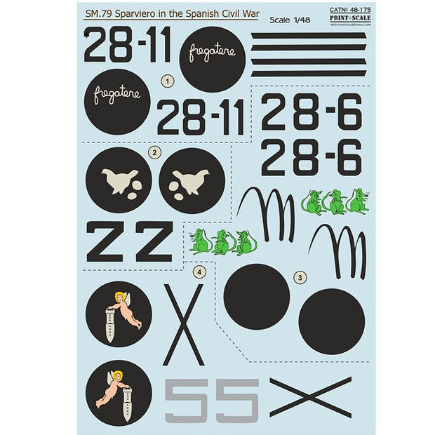 Print Scale 48-175 Decal 1:48 SM-79 Sparviero in the Spanish Civil War. The complete set 2 leaf