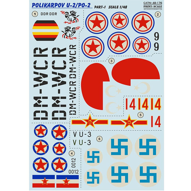 Print Scale 48-176 Decal Polikarpov U-2/Po-2 Part 1 Scale 1:48 for Aircraft Plastic model kit