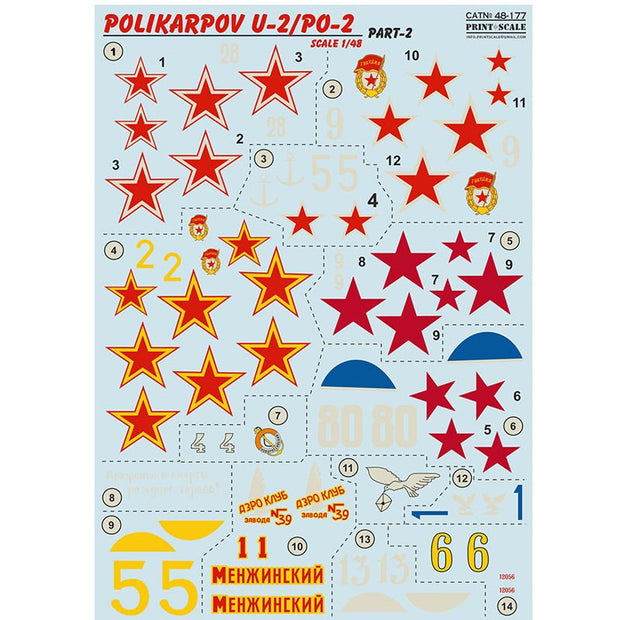 Print Scale 48-177 Decal Polikarpov U-2/Po-2 Part 2 Scale 1:48 for Aircraft Plastic model kit
