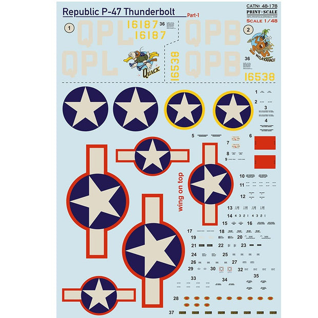 Print Scale 48-178 Decal Republic Thunderbolt P-47 Part 1 (C-2, C-5) Scale 1:48 for Aircraft Plastic model kit