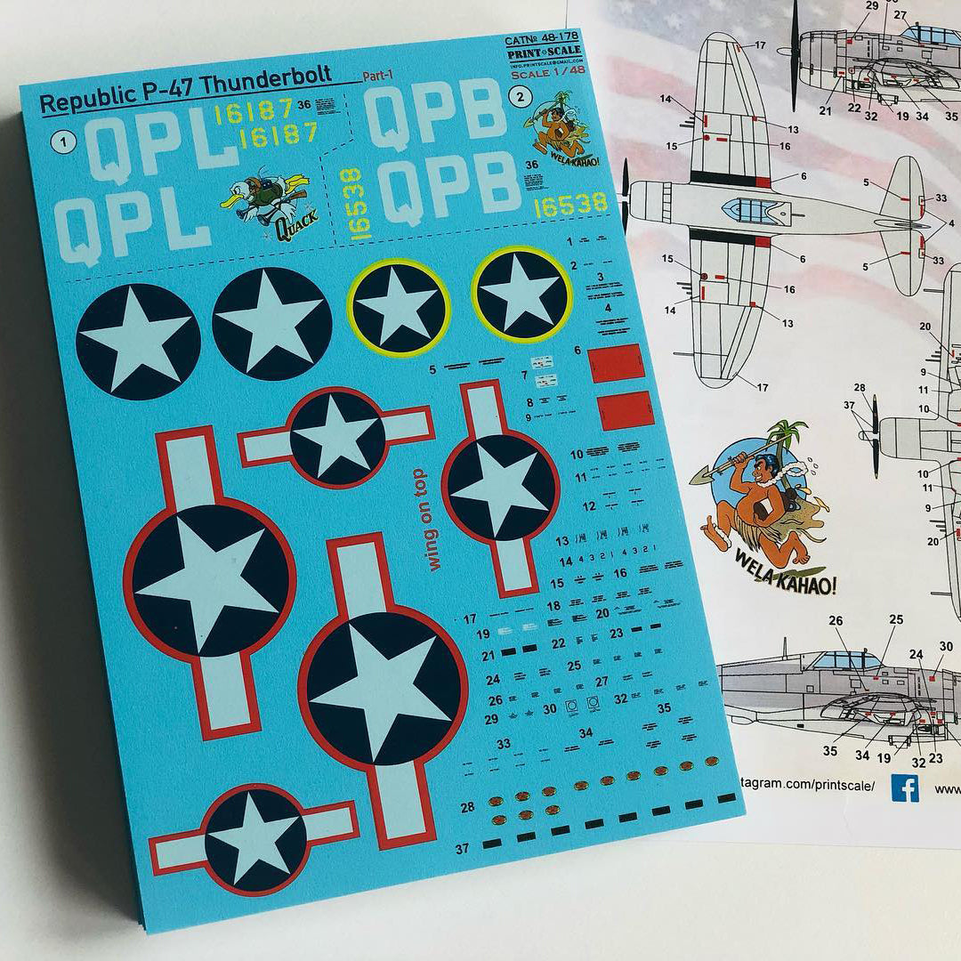 Print Scale 48-178 Decal Republic Thunderbolt P-47 Part 1 (C-2, C-5) Scale 1:48 for Aircraft Plastic model kit