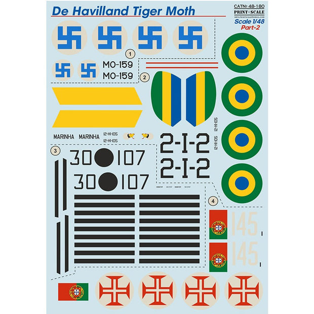 Print Scale 48-180 Decal De Havilland Tiger Moth Part 2 Scale 1:48 for Aircraft Plastic model kit